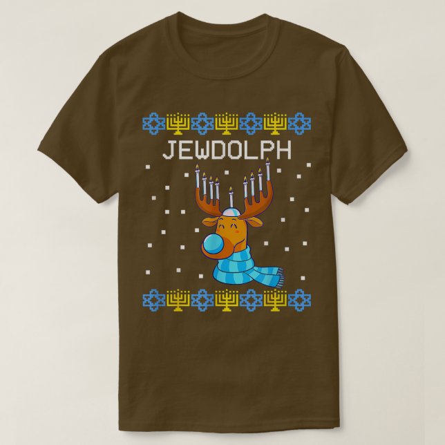Jewdolph Ugly Hanukkah Sweater Reindeer Menorah Ch T-Shirt (Design vorne)
