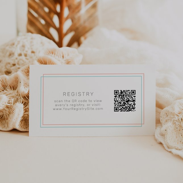 JEWEILIGE Koralle und Aquamariner QR-Code-Geschenk Begleitkarte (AVERY Modern Coral and Teal QR Code Gift Registry Enclosure Card)