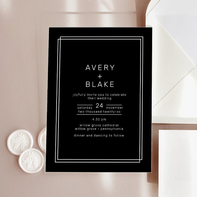 JEWEILIGE, moderne Schwarz-Akryleische Hochzeitsfe Acryleinladungen (AVERY Modern Black Acrylic Wedding Invitation)