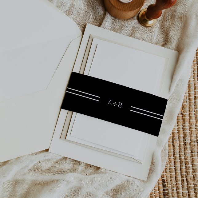 JEWEILS Moderne Dunkelschwarze Monogramm-Hochzeit Einladungsbanderole (AVERY Modern Dark Black Monogram Wedding Invitation Belly Band)