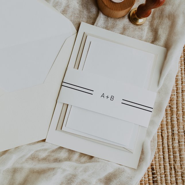 JEWEILS Moderne Schwarz-Weiß-Monogramm-Hochzeit Einladungsbanderole (AVERY Modern Black and White Monogram Wedding Invitation Belly Band)