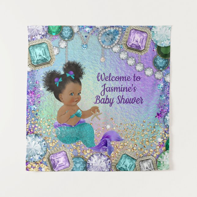 Jewel Afro Mermaid Baby Showbanner Wandteppich (Vorderseite)
