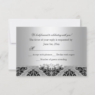 Jewel & Black Damask Silver UAWG RSVP Karte