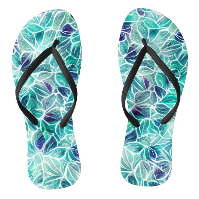 Jewel Blues Leaf Pattern Flip Flops (Fußbett)