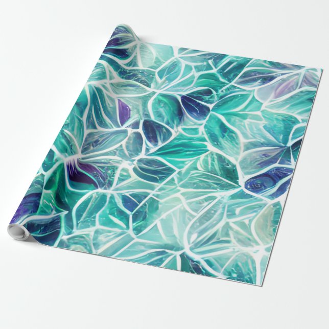 Jewel Blues Leaf Pattern Geschenkpapier (Ungerollt)