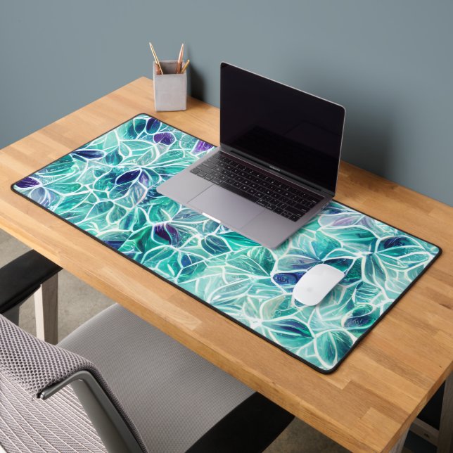 Jewel Blues Leaf Pattern Schreibtischunterlage (Büro 2)