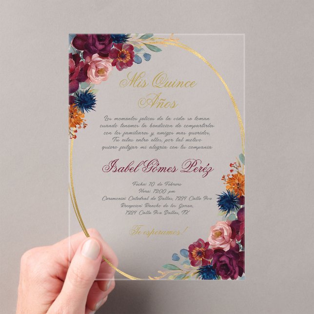 Jewel Blume Spanish Quinceañera Acryleinladungen (Insitu (Handheld))