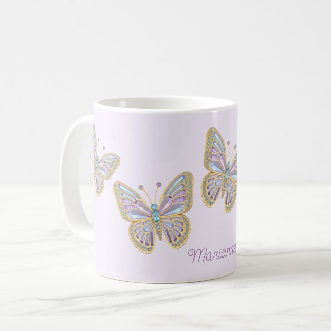 Jewel Butterfets Lila Blue Gold Kaffeetasse (Vorderseite Links)