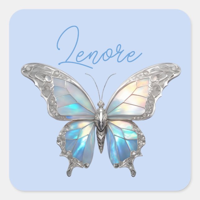 Jewel Butterfly Opal und Silver Quadratischer Aufkleber (Vorderseite)
