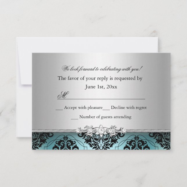 Jewel Damask Aquamarin & Silver UAWG RSVP Karte (Vorderseite)
