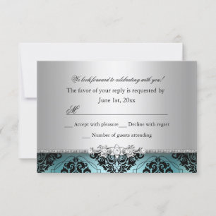 Jewel Damast Türkis & Silber RSVP Karte