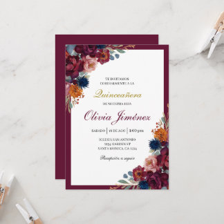 Jewel floral quinceañera einladung