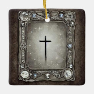 Jewel Frame Cross Keramikornament