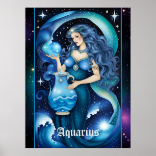 Jewel Galaxy Zodiac Aquarius Poster