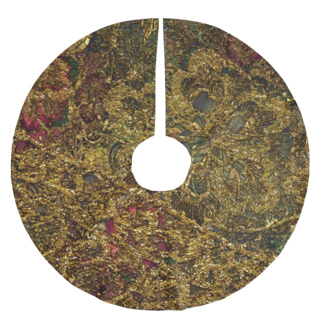 Jewel Gold Lace Design Weihnachtsfeiertag Polyester Weihnachtsbaumdecke (Vorderseite)