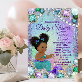 Jewel Mermaid Afro Hair Baby Dusche Einladung Postkarte