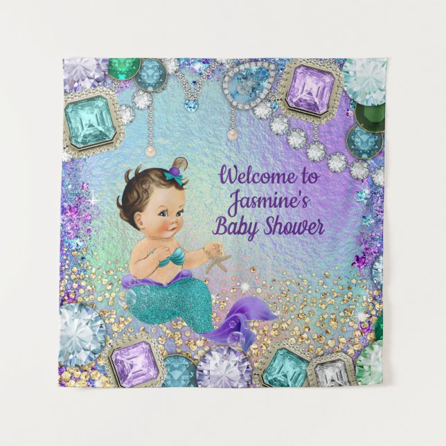 Jewel Mermaid Baby Dusche Backdrop Banner Wandteppich (Vorderseite)