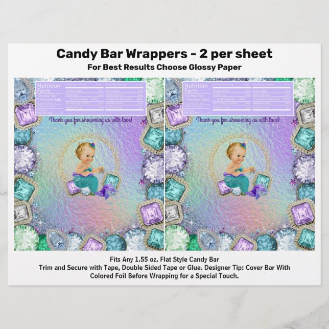 Jewel Mermaid Baby Shower Candy Bar Wrappers Flyer (Vorne)