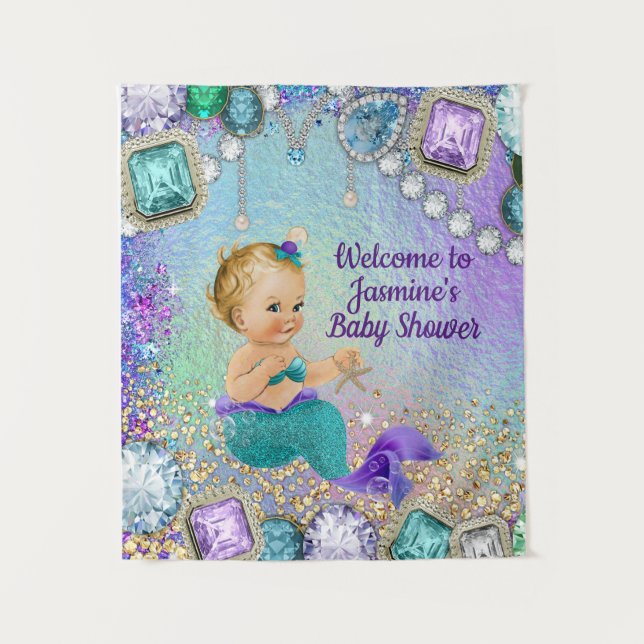 Jewel Mermaid Babydusche Hintergrund Wandteppich (Vorderseite)