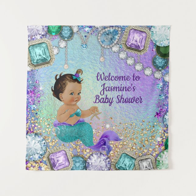 Jewel Mermaid Babydusche Hintergrund Wandteppich (Vorderseite)