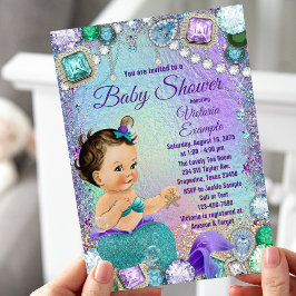 Jewel Mermaid Brünett Mermaid Babydusche Einladung