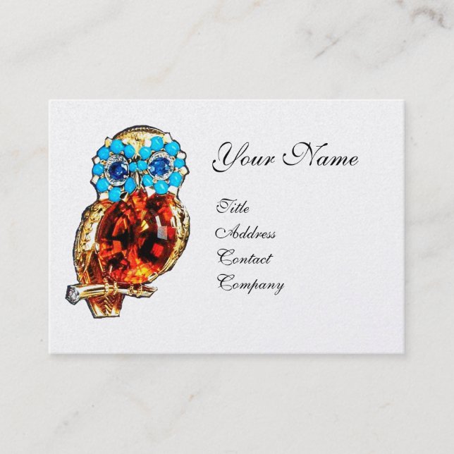 JEWEL OWL, Gold, Blue Turquase, Topaz White Pearl Visitenkarte (Vorderseite)