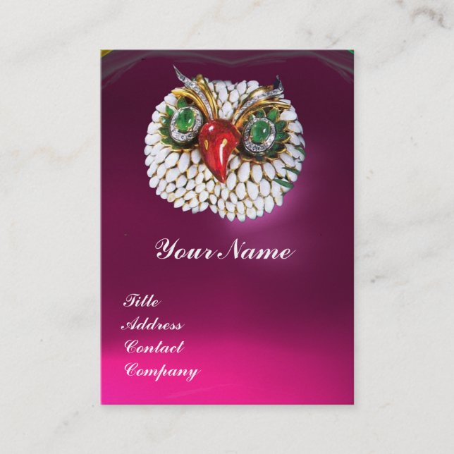 JEWEL OWL, Gold, Green Emerald Fuchsia White Perle Visitenkarte (Vorderseite)