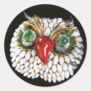 JEWEL OWL Gold, Green Emerald, opale Runder Aufkleber