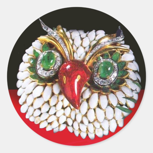 JEWEL OWL Gold, Green Emerald, opale Runder Aufkleber (Vorderseite)