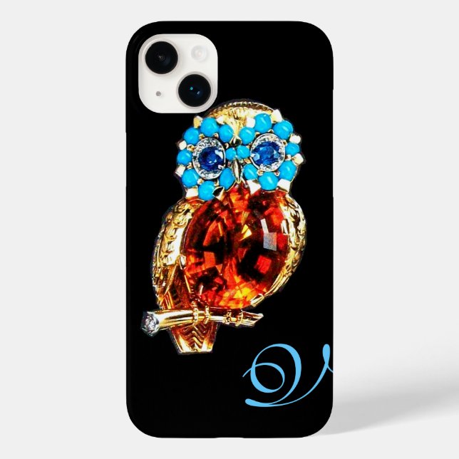 JEWEL OWL MONOGRAM Gold, Blue Turquase Topaz Case-Mate iPhone Hülle (Rückseite)