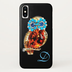 JEWEL OWL MONOGRAM Gold, Blue Turquase Topaz iPhone X Hülle