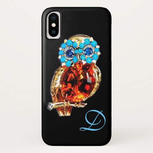 JEWEL OWL MONOGRAM Gold, Blue Turquase Topaz Case-Mate iPhone Hülle (Rückseite)