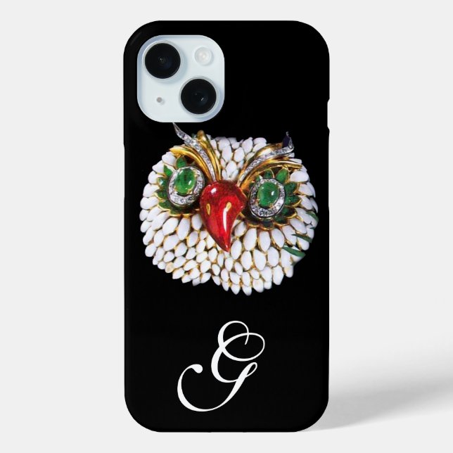 JEWEL OWL MONOGRAM, Gold, grüner Smaragd, opale Case-Mate iPhone Hülle (Rückseite)