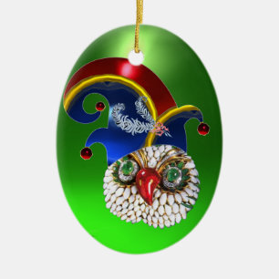 JEWEL OWL UND ELF HAT MIT DIAMOND FEATHERS KERAMIK ORNAMENT
