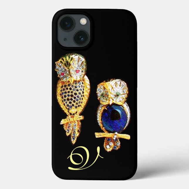 JEWEL OWLS, Gold, Blue Saphir, Black Case-Mate iPhone Hülle (Rückseite)