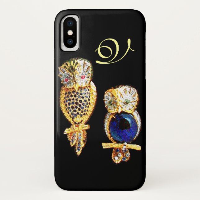 JEWEL OWLS, Gold, Blue Saphir, Black Case-Mate iPhone Hülle (Rückseite)