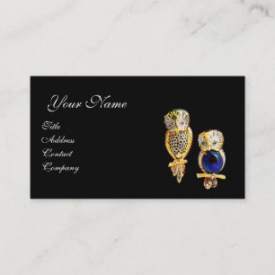 JEWEL OWLS, Gold, Blue Saphir, Topaz White Pearl Visitenkarte