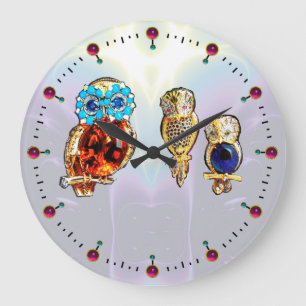 JEWEL OWLS Gold, Blue Turquase topaz Große Wanduhr