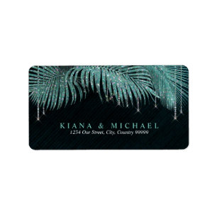 Jewel Palm Leaf Wedding Aquamarin ID830 Adressaufkleber