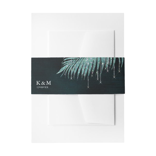 Jewel Palm Leaf Wedding Aquamarin ID830 Einladungsbanderole (Vorderseite Beispiel)