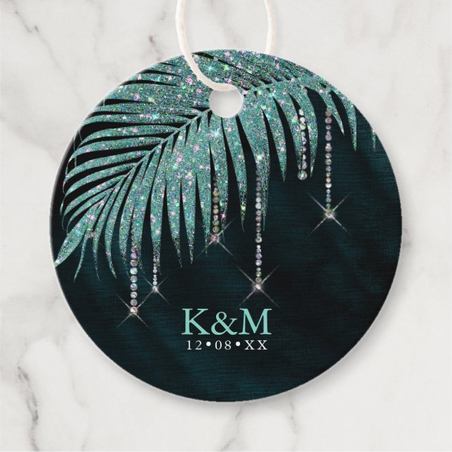 Jewel Palm Leaf Wedding Aquamarin ID830 Geschenkanhänger (Vorderseite)