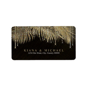 Jewel Palm Leaf Wedding Gold ID830 Adressaufkleber