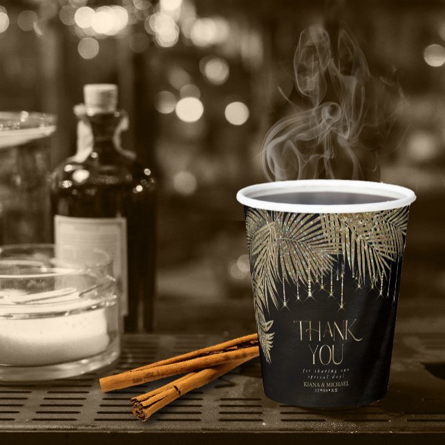 Jewel Palm Leaf Wedding Gold ID830 Pappbecher (Von Creator hochgeladen)