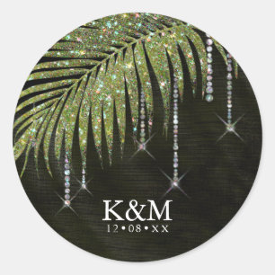 Jewel Palm Leaf Wedding Green ID830 Classic Round Runder Aufkleber