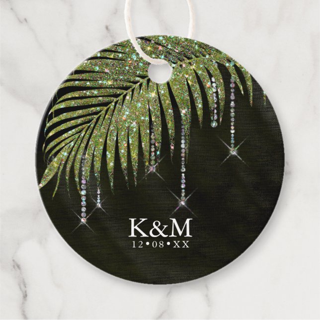 Jewel Palm Leaf Wedding Green ID830 Geschenkanhänger (Vorderseite)
