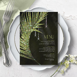 Jewel Palm Leaf Wedding Green ID830 Menükarte