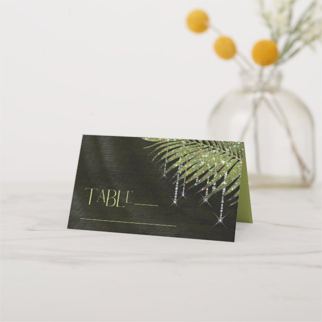 Jewel Palm Leaf Wedding Green ID830 Platzkarte (Vorderseite)