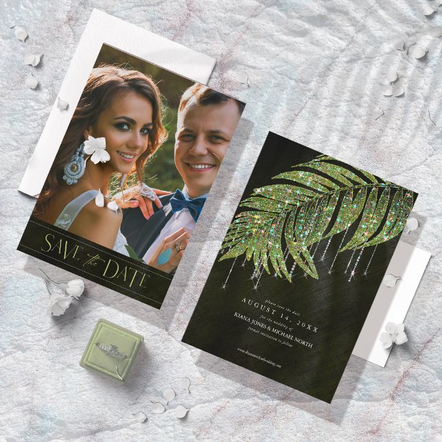 Jewel Palm Leaf Wedding Green ID830 Save The Date (Von Creator hochgeladen)