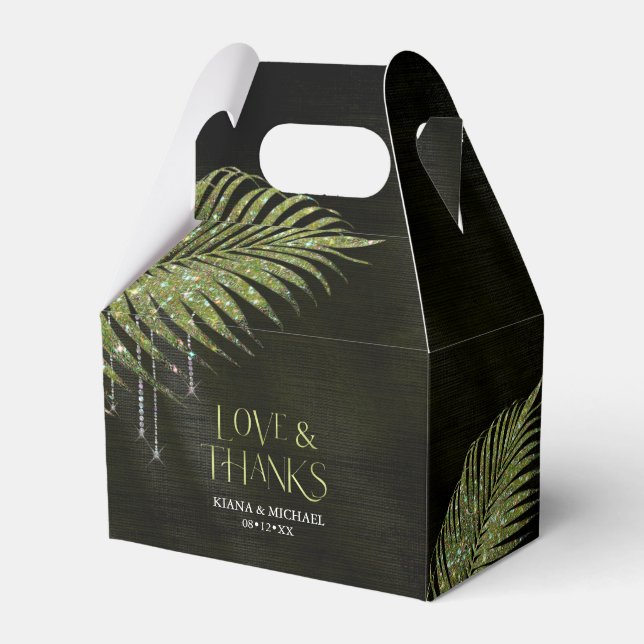 Jewel Palm Leaf Wedding Green V2 ID830 Geschenkschachtel (Vorderseite)