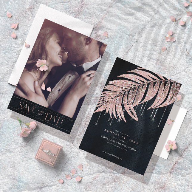 Jewel Palm Leaf Wedding Rose Gold ID830 Save The Date (Von Creator hochgeladen)